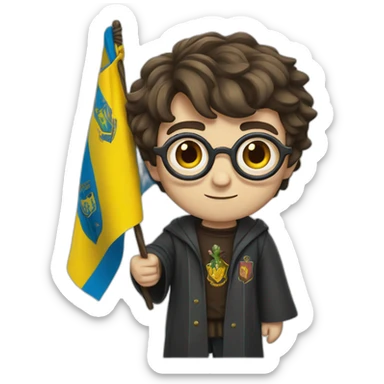 Harry Potter holds a Ukrainian flag sticker