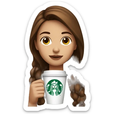 girl with brown hair drinking starbucks sticker