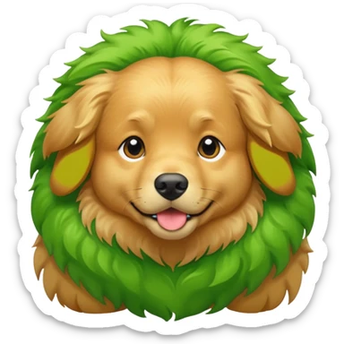 green dog extra furry golden retriever. The dog fur is all green sticker