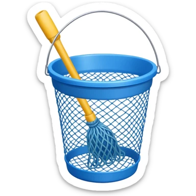 A small bucket with a fishing net leaning against it.
 sticker