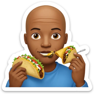 Bald black man eating a taco sticker