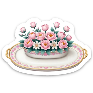 pink and white porcelain tray with flowers  sticker