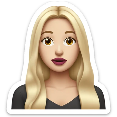 white girl with blond straight hair, putting pink lipstick on her lips sticker