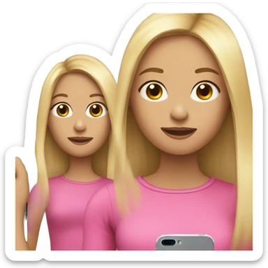 Girl with brown hair a blonde strand in front, wearing pink with an iPhone 15 in her hand sticker