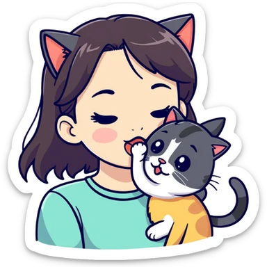 Girl licking a cat sticker