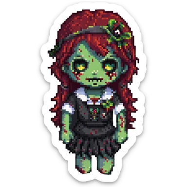 girl zombie with dark cherry hair sticker