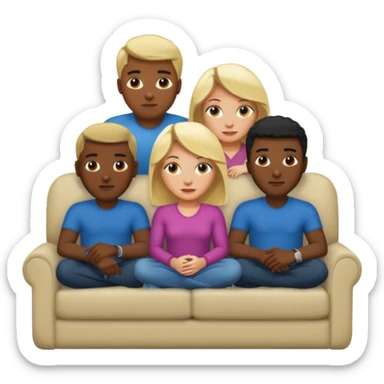 Generate the popular meme "5 black guys and a blonde"

1 blonde on the couch 
5 black mens behind the couch 
 sticker