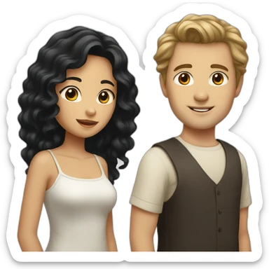 Indonesian girl with long black hair and white man with short brown curly hair sticker