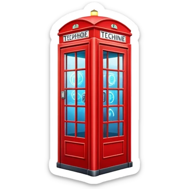 A red phone booth transformed into a time machine with glowing elements sticker