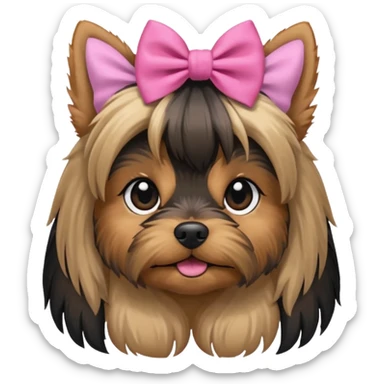 a Yorkshire Terrier face with a ponytail on head tied with a bow. sticker
