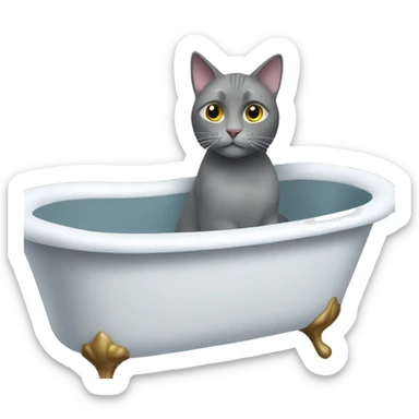 grey cat in a white bathtub sticker