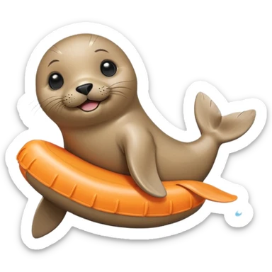 A cute seal pup with floaties on both flippers, kicking excitedly near lane markers. sticker