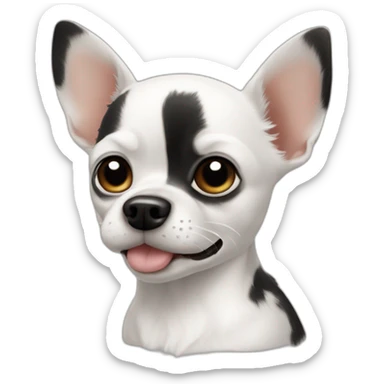 Chihuahua blanc et noir poilu avec des taches noires  sticker