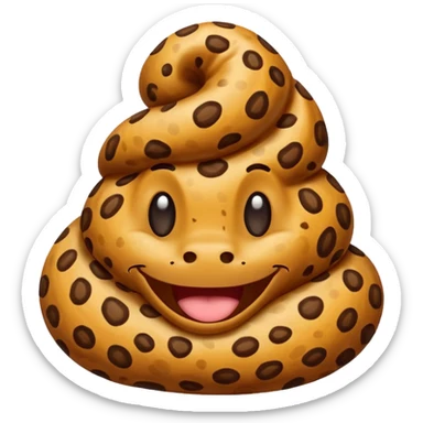a leopard-colored poop with smile sticker