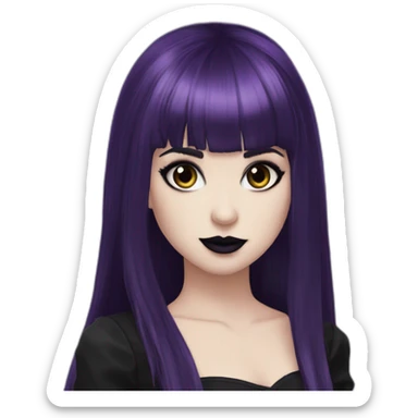Elissabat-with-bangs-long-hair-dark-purple-and-black-vampire-goth-makeup-pinkeyes-romanticgothcloses sticker