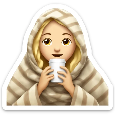 girl inside a blanket sipping coffee eyes closed blond sticker