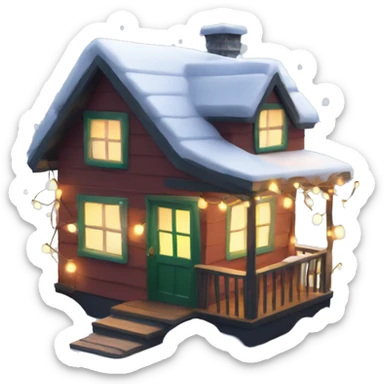 Cozy Tiny House in the Snow with Christmas lights on the roof  sticker