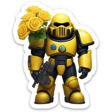 yellow spacemarine holding flowers  sticker