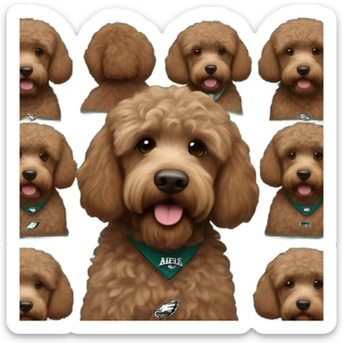 brown Labradoodle wearing a Philadelphia eagles shirt sticker