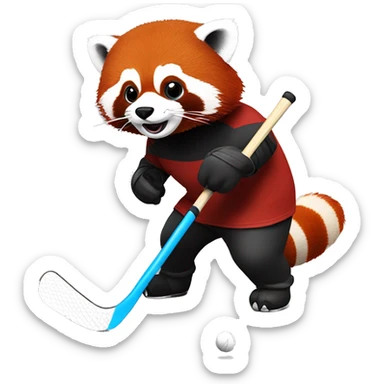 red panda playing hockey with red tinted advisor ￼  sticker
