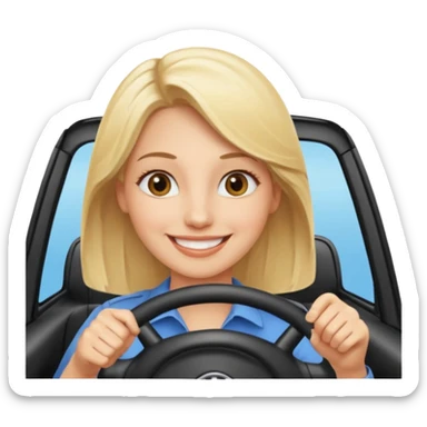 blonde woman driving car. Happy face confidence sticker
