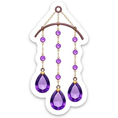 Hanging suncatcher, threads with shiny sparkly amethyst gemstones,  sticker