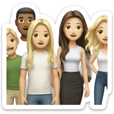 2 adults (1 white blonde man with long hair and 1 white woman with long blonde hair) & 3 kids (1 white brunette male, 1 asian brunette girl and 1 white brunette girl) sticker