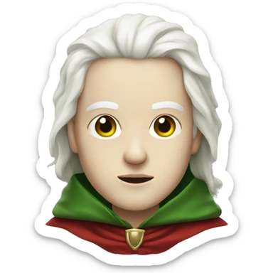 Human with pale white skin slits for nostrils red eyes green cloak sticker
