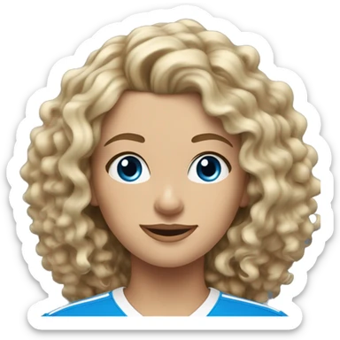 blonde and brown hair with blonde highlights curly haired woman with blue eyes in Wave FC jersey sticker