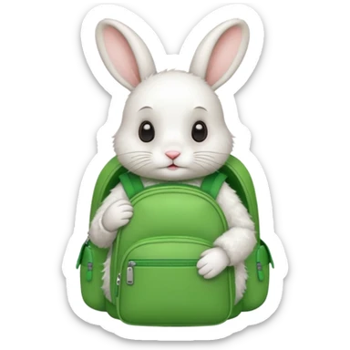 white rabbit wear green backpack sticker
