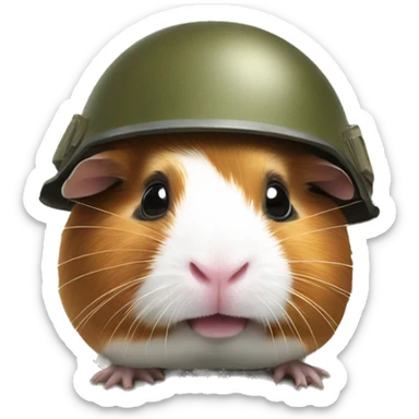 traumatised guinea pig with soldier helmet sticker