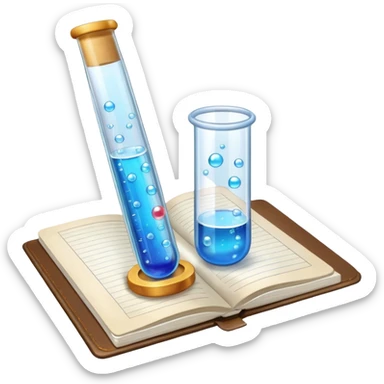 test tube with bubbles next to a notebook sticker