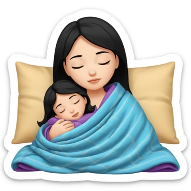 girl with black hair and light skin sleeping with blanket on sticker