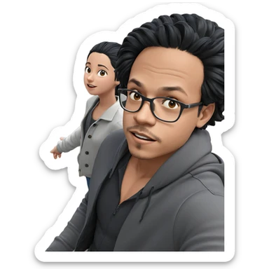 black hair boy and girl sticker