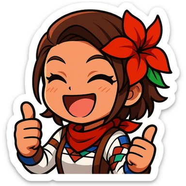 Azucena from Tekken 8 in chibi sticker style, giving a double thumbs up, super happy expression, designed for Twitch emote use. sticker