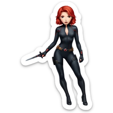 Black Widow superhero from Avengers with red hair, black bodysuit sticker