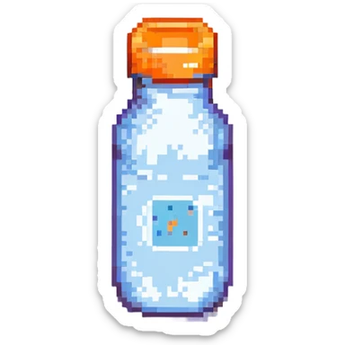 pixel art baby bottle containing milk with orange lid sticker