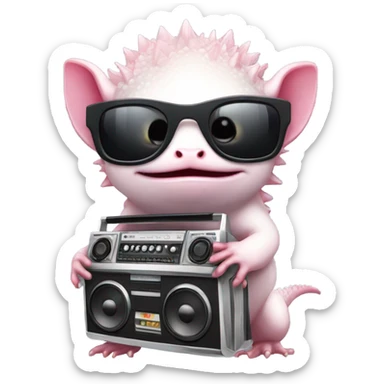 Axolotl with glasses and a boombox  sticker