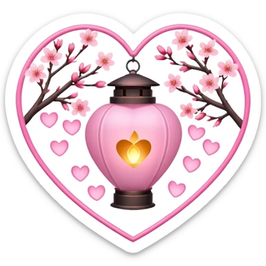 heart with sakura and a floating lantern sticker