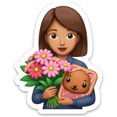 artist holding spam meat pretty flower bouquet  sticker