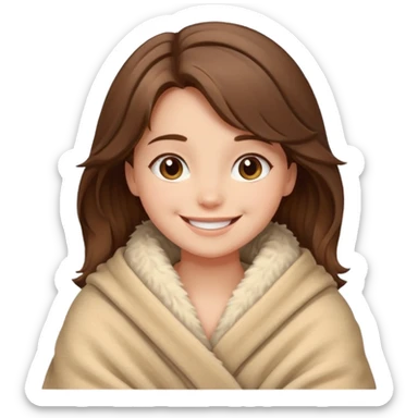 happy brown haired girl wrapped up in fluffy beige blanket sticker