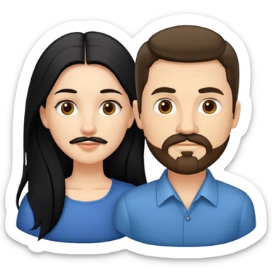 couple, a white woman with long black hair, and a white man with short brown hair goatee mustache sticker