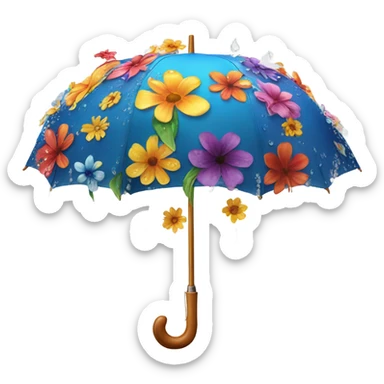Rainbow umbrella made of flowers with dew drops dripping off and a large handle  sticker