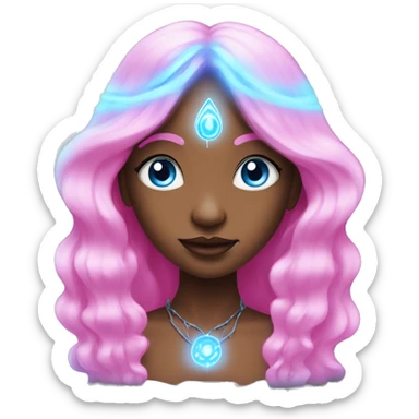 magical diva with pink andromedan skin long hair and blue eyes glowing third eye sticker