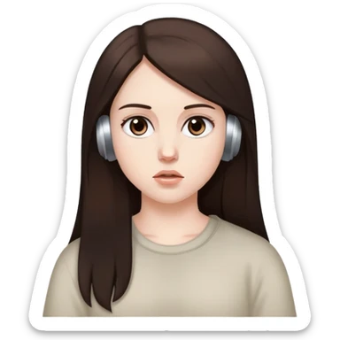 girl with long darke brown hair brown eyes and pale skin listening to Kanye west sticker