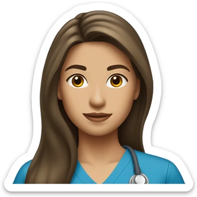 Nurse, woman, long brunette hair, no hat, blue scrubs sticker