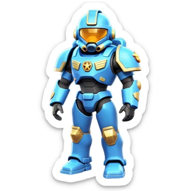 Clash of Clans aesthetic: Cinematic Playful Terran Marine Hero Emoji, rendered in a 3D vector-style similar to standard emojis with minimal shading and bold, simplified shapes. A compact, heroic isometric figure clad in futuristic power armor with signature energy accents, softly glowing with a cosmic battle charm. Simplified yet unmistakably iconic, highly detailed and consistent, glowing with a soft radiant shine and high gloss. Stylized with a touch of interstellar valor and a soft glowing outline, capturing the essence of an elite space warrior with a friendly, playful manner! sticker
