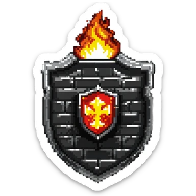 Shield badge with a menacing firewall symbol and glowing edges, cybersecurity theme sticker