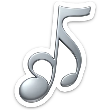 Minimal emoji icon of a single metallic silver music note, clean shape, smooth edges sticker