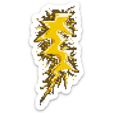 Speed power-up sprite, 64x64 pixels, bright yellow and gold lightning bolt symbol centered on tile, clean pixel edges, glowing effect, simple recognizable design that clearly communicates speed increase sticker